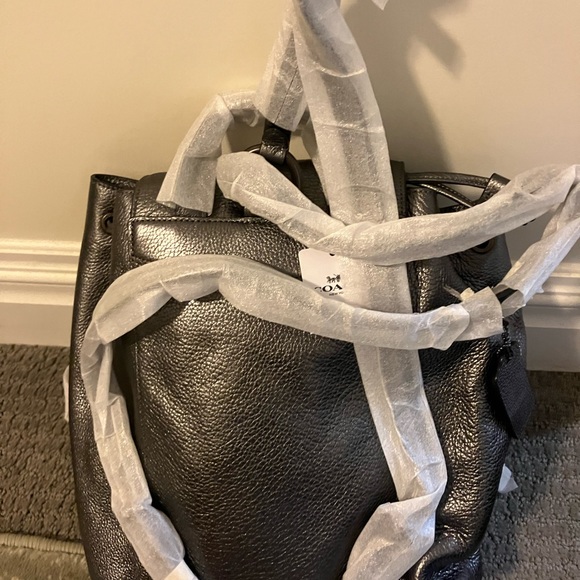 NWT! Coach Leather MetallicGraphite Evie Backpack 2 set - Picture 5 of 9